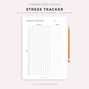 Monatliches Stress Tracker Druckbare Vorlage, Verfolge das tägliche Stress Level, Stress Tagebuch, Psychische Gesundheitsfürsorge, A4/A5/Letter/Half, Sofort Download