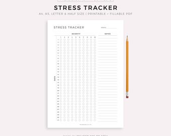 Monthly Stress Tracker Printable Template, Track Daily Stress Levels, Stress Log, Mental Health Care, A4/A5/Letter/Half, Instant Download
