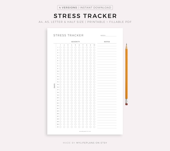 Monthly Stress Tracker Printable Template, Track Daily Stress Levels, Stress Log, Mental Health Care, A4/A5/Letter/Half, Instant Download