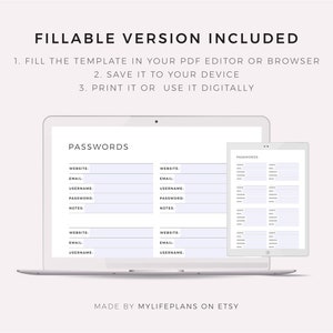 Password Tracker Printable & Fillable, Password Keeper, Password Organizer, Password Log, A4/A5/Letter/Half, Instant Download PDF image 8