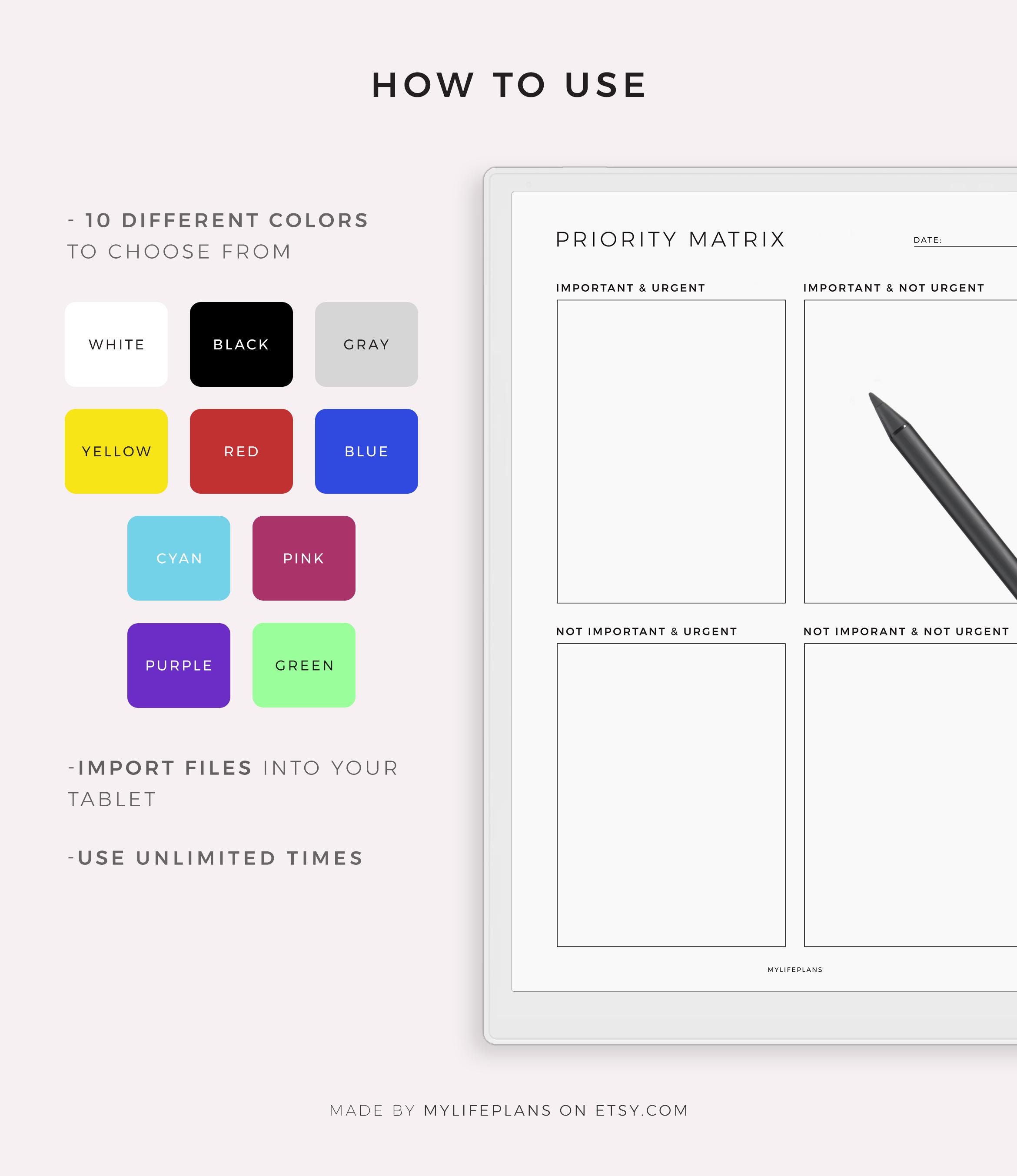 Priority Matrix Planner for Remarkable Paper Pro, Decision Matrix ...