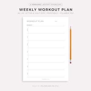 Planificador de ejercicios semanal imprimible, planificador de fitness de 7 días, planificador de ejercicios, diario de fitness sencillo, tamaño A4/A5/Carta/Media página, descarga instantánea en PDF.