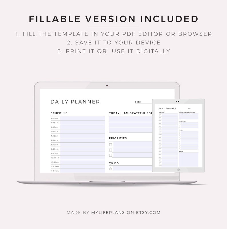 Fillable Hourly Planner Printable Daily to Do List Etsy