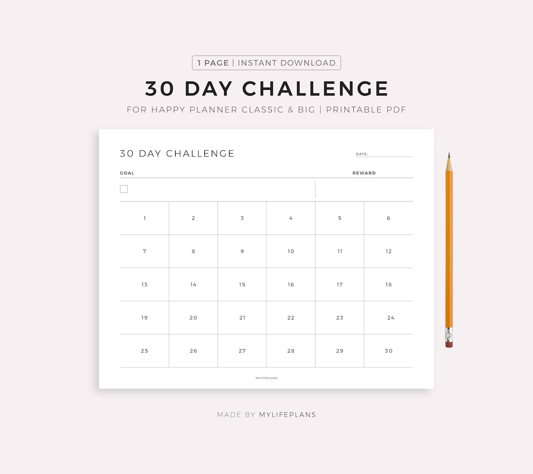 30 Day Challenge, Landscape, Printable Template for Happy Planner ...