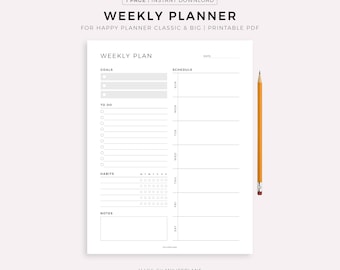 Wochenplaner für Happy Planner Classic & Big, druckbare PDF, Sofort Download
