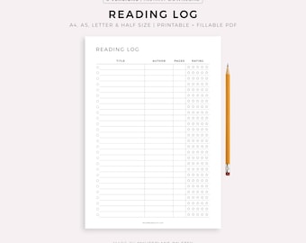 Reading Log Printable, Reading Tracker, Books to Read, Books I've Read, Book Log, A4/A5/Letter/Half Size, Instant Download PDF