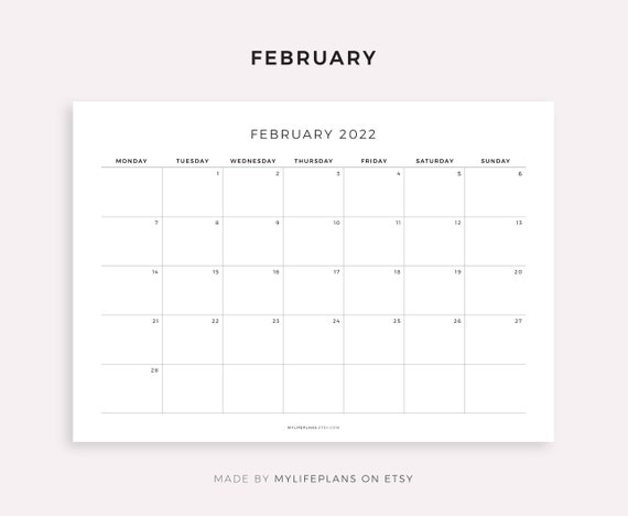 2022 monthly calendar landscape printable calendar template etsy