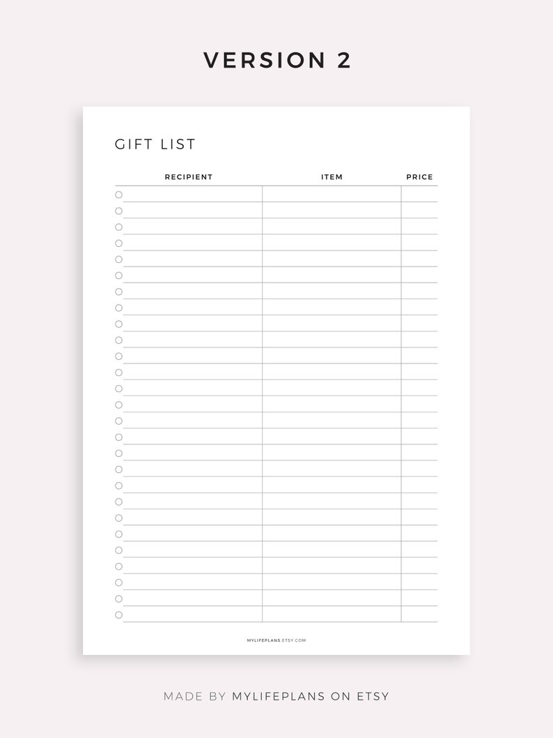 Simple Gift List Planner Printable, Gift Ideas, Gift Tracker, Gift ...