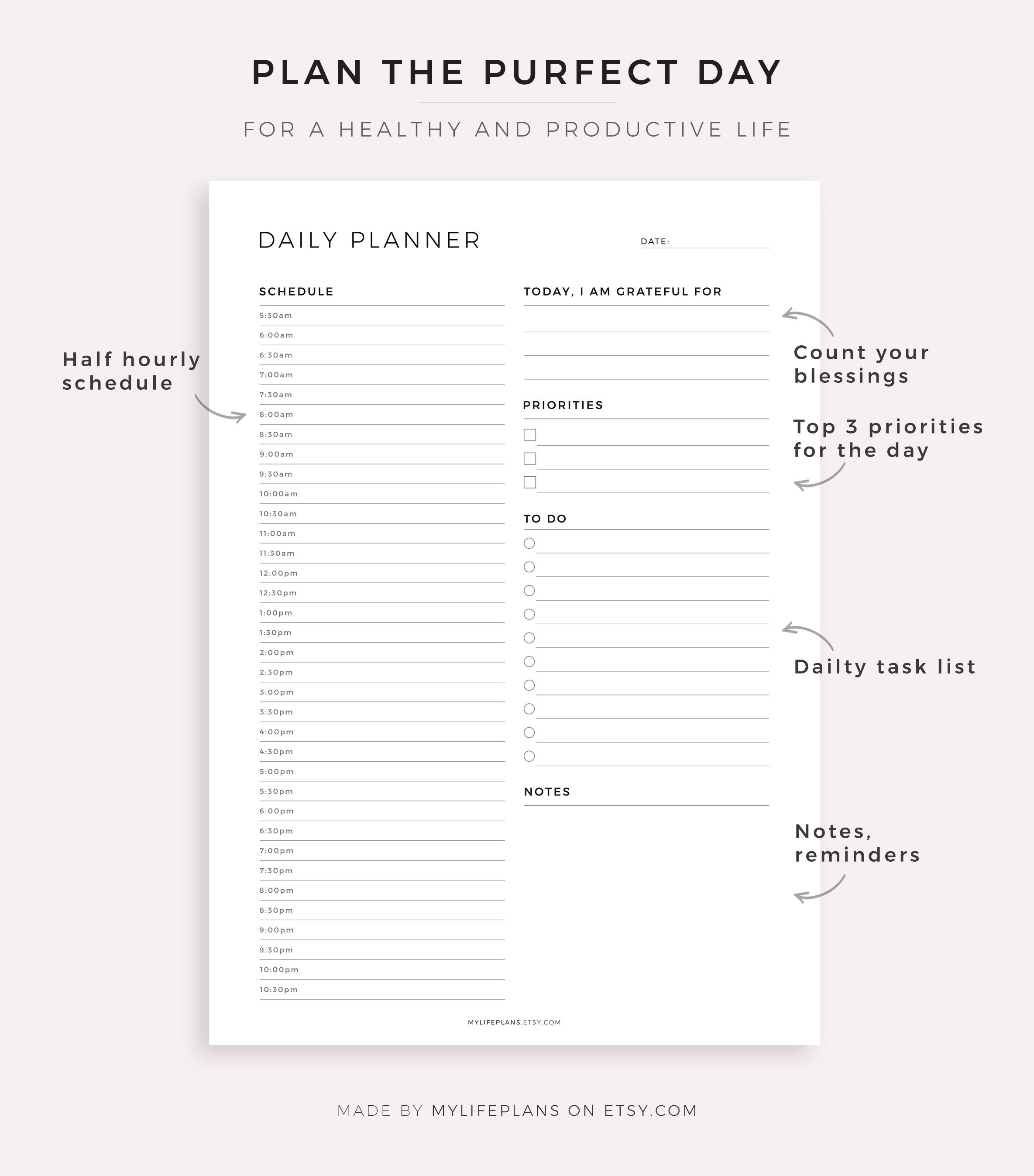 Fillable Hourly Planner Printable, Daily to Do List, Undated Planner ...