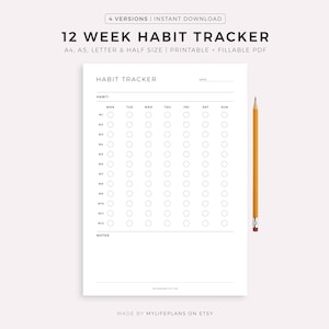 12 Wochen Habit Tracker Printable, Habit Tracker, Routine Tracking, Habit Log, A4/A5/Letter/Half, Instant Download PDF Bild 1