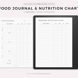 Modello di diario alimentare giornaliero e tabella nutrizionale, registro alimentare, monitoraggio dei pasti, pianificatore di dieta e fitness, compatibile con Kobo Elipsa 2e / 1
