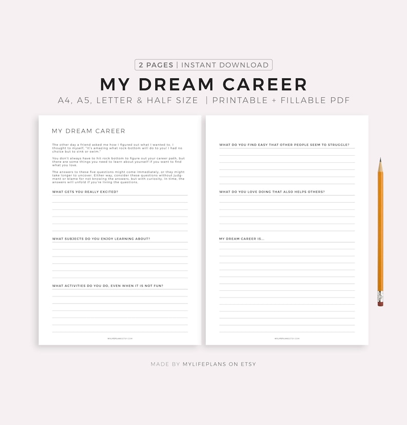 My Dream Career Planner, Career Goals, Career Change, A4/A5/Letter/Half Size, Printable & Fillable PDF, Instant Download image 1