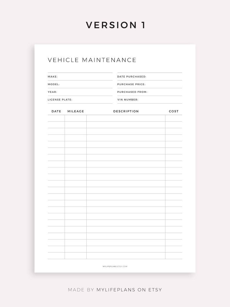 Vehicle Maintenance Log Book, Vehicle Service Tracker, Vehicle Repairs, Vehicle Expense Tracker, A4/A5/Letter/Half, Instant Download PDF image 2