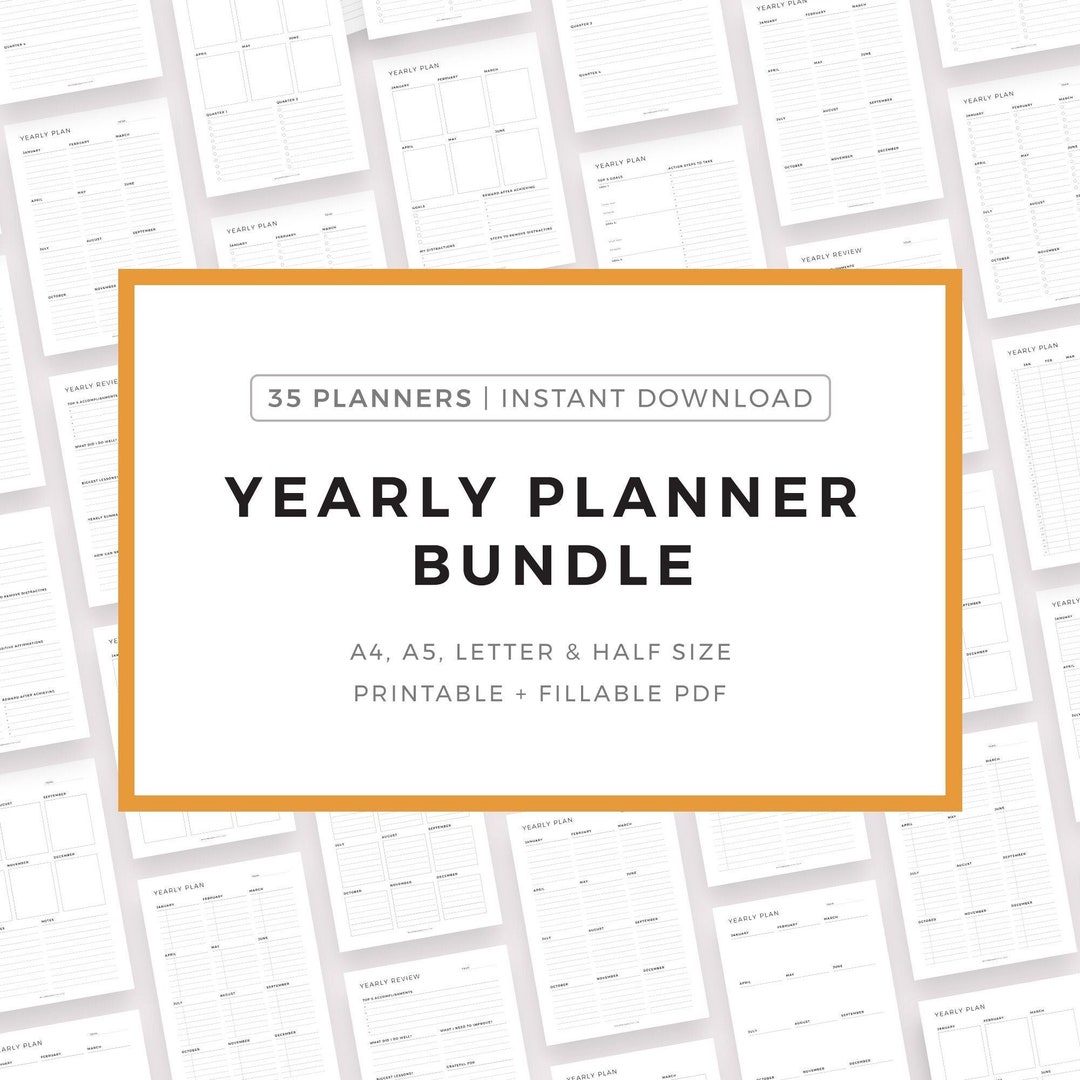 Yearly Planner Inserts Bundle Printable, Annual Planner Templates, A4 ...