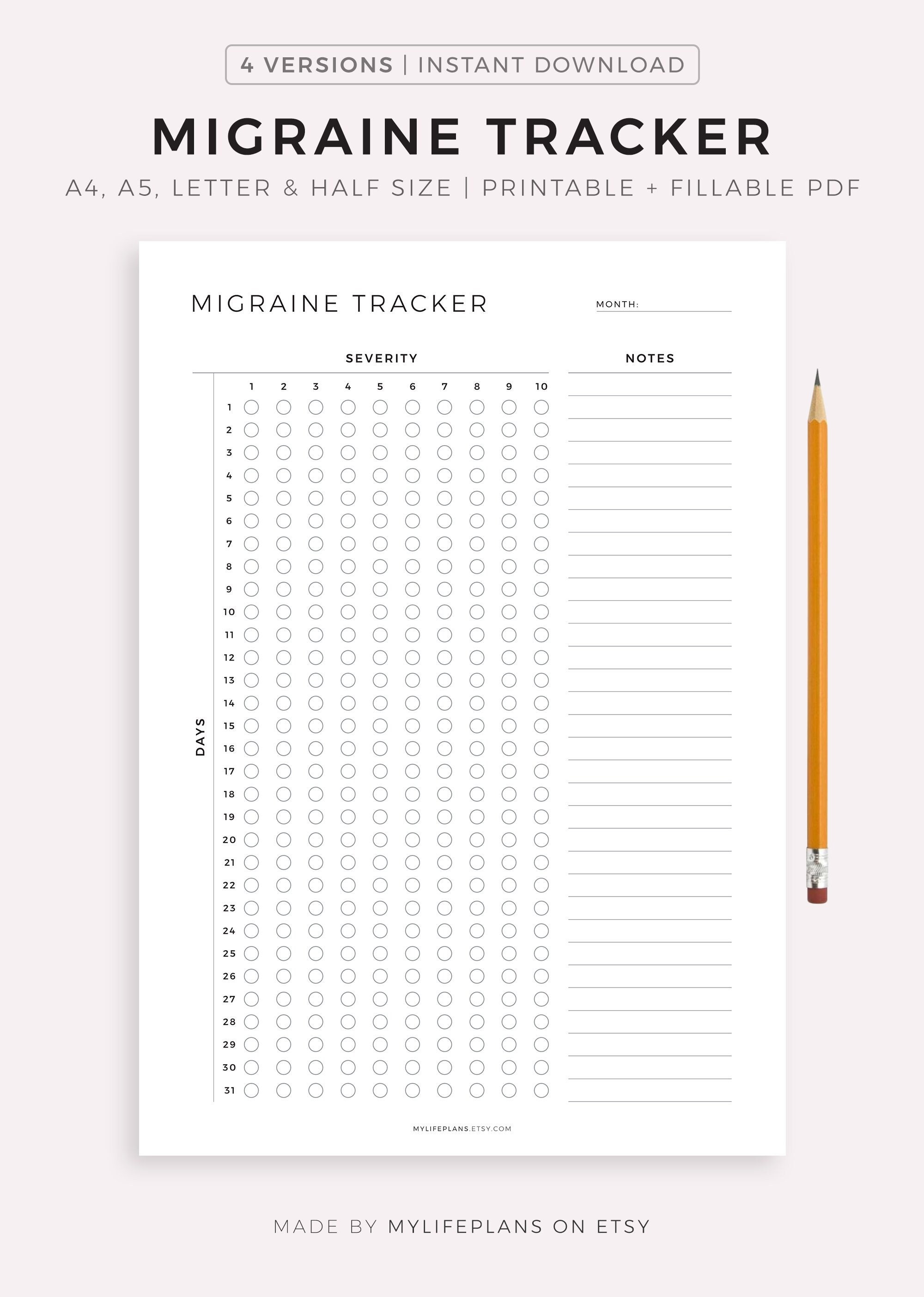 Monthly Migraine Tracker Printable Template Headache Pain - Etsy UK