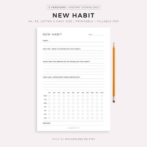 Erstellen Sie eine neue Gewohnheit Planer, 12 Wochen Habit Tracker Journal, Neue Routine Tracking, A4/A5/Letter/Half, druckbares & ausfüllbares PDF