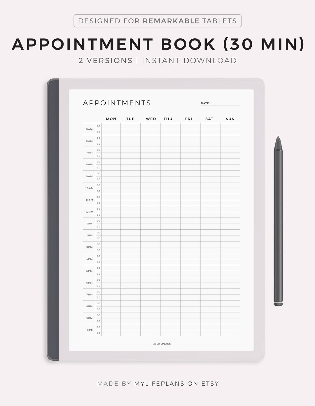Appointment Book 30 Minute Intervals, Appointment Reminder, Meeting ...