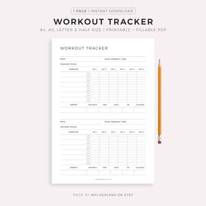 Workout Tracker Printable, Daily Exercise Log, Fitness Journal, Workout Planner, Fitness Planner, A4/A5/Letter/Half Size, Instant Download