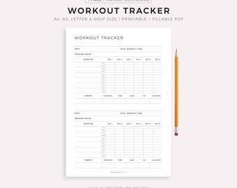 Workout Tracker Printable, Daily Exercise Log, Fitness Journal, Workout Planner, Fitness Planner, A4/A5/Letter/Half Size, Instant Download
