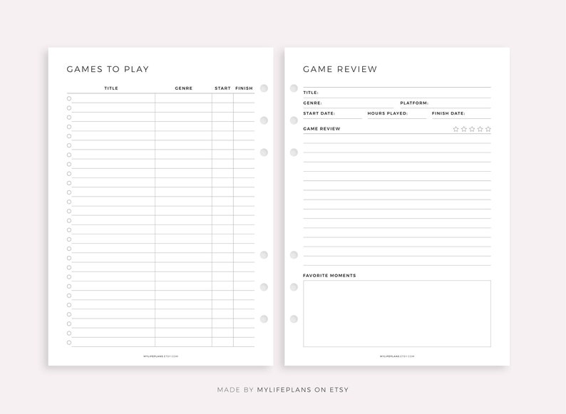 Video Games to Play & Review Page, A4/a5/letter/half Size, Instant ...