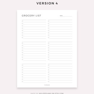 Op de afbeelding: Een printbare boodschappenlijst-sjabloon met twee kolommen en 20 regels aan elke kant. Het sjabloon heeft een titel die "Grocery List" zegt en een ruimte voor de datum. De onderkant van het sjabloon zegt "MyLifePlans" en "Made by MyLifePlans on Etsy.com".