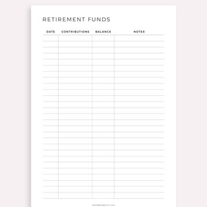 Retirement Funds Tracker Printable & Fillable, Savings Planner ...