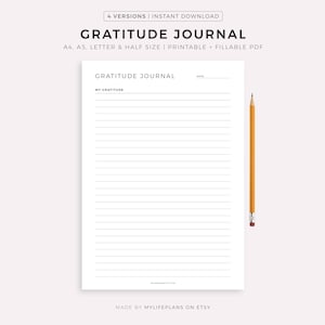 Simple Gratitude Journal Printable Template, Gratitude Notebook, Gratitude Diary, Thankfulness Journal, A4/A5/Letter/Half, Instant Download
