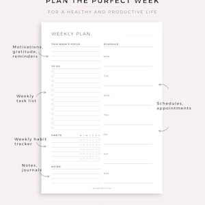 Undated Weekly Planner Printable A5 A4 Letter Half Size - Etsy