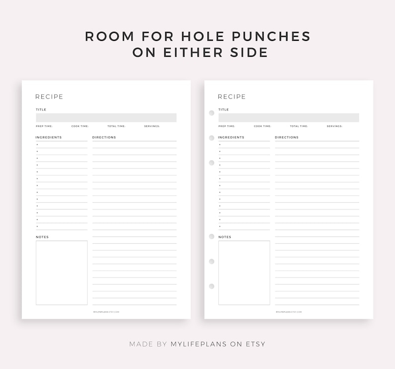 Printable Recipe Template, Recipe Book, Blank Recipe Page, Recipe Card, Home Cook Book Journal, Recipe Organizer, A4/A5/Letter/Half Size image 4