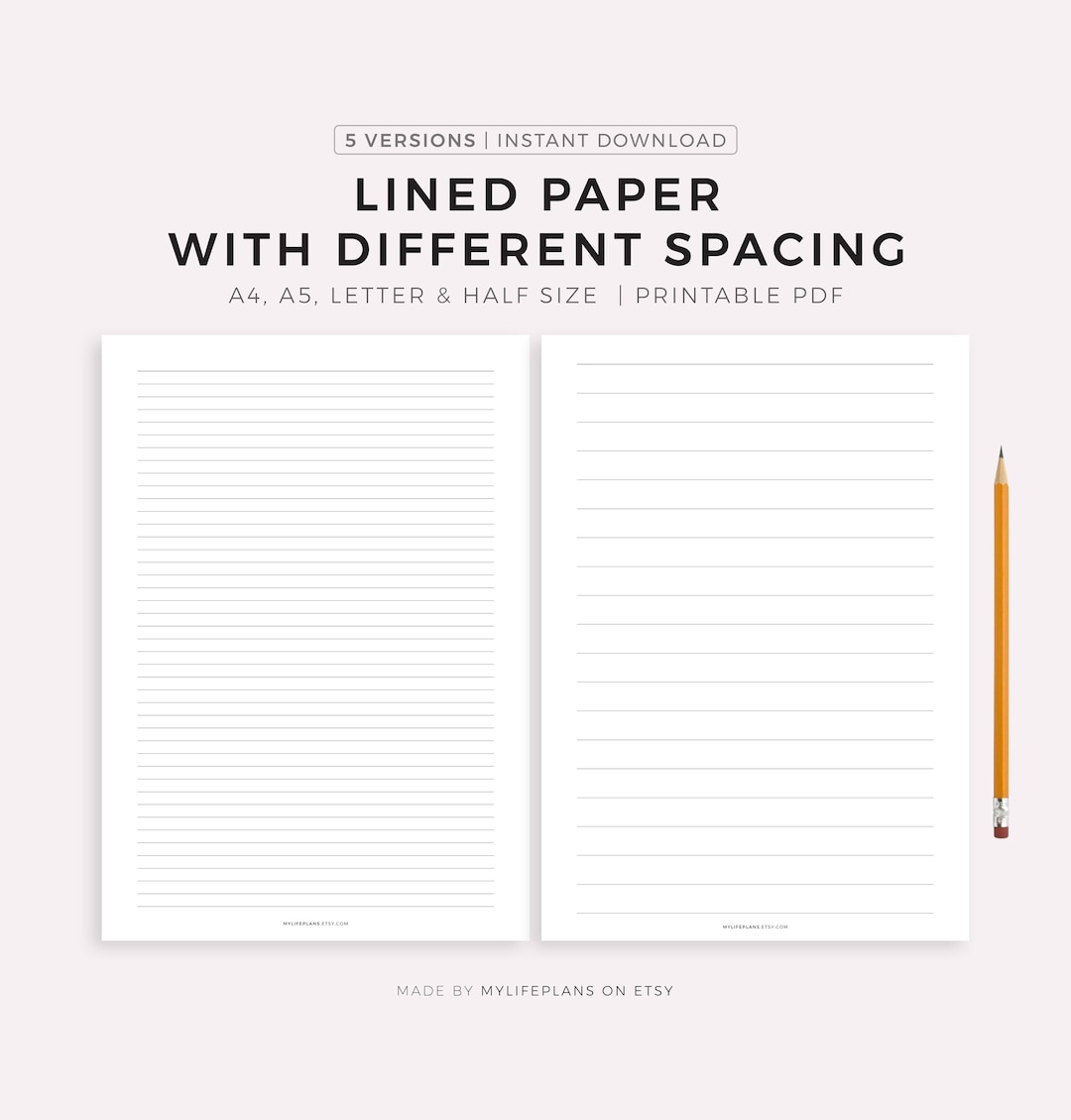 Lined Paper Different Spacing - 6mm, 8mm, 10mm, 12mm, 14mm, Printable ...