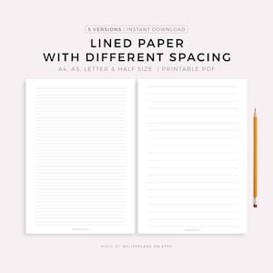 Lined Paper Different Spacing - 6mm, 8mm, 10mm, 12mm, 14mm, Printable PDF, A4/A5/Letter/Half, Instant Download