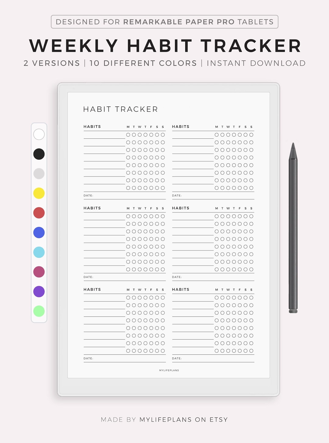 Weekly Habit Tracker for Remarkable Paper Pro, Instant Download - Etsy