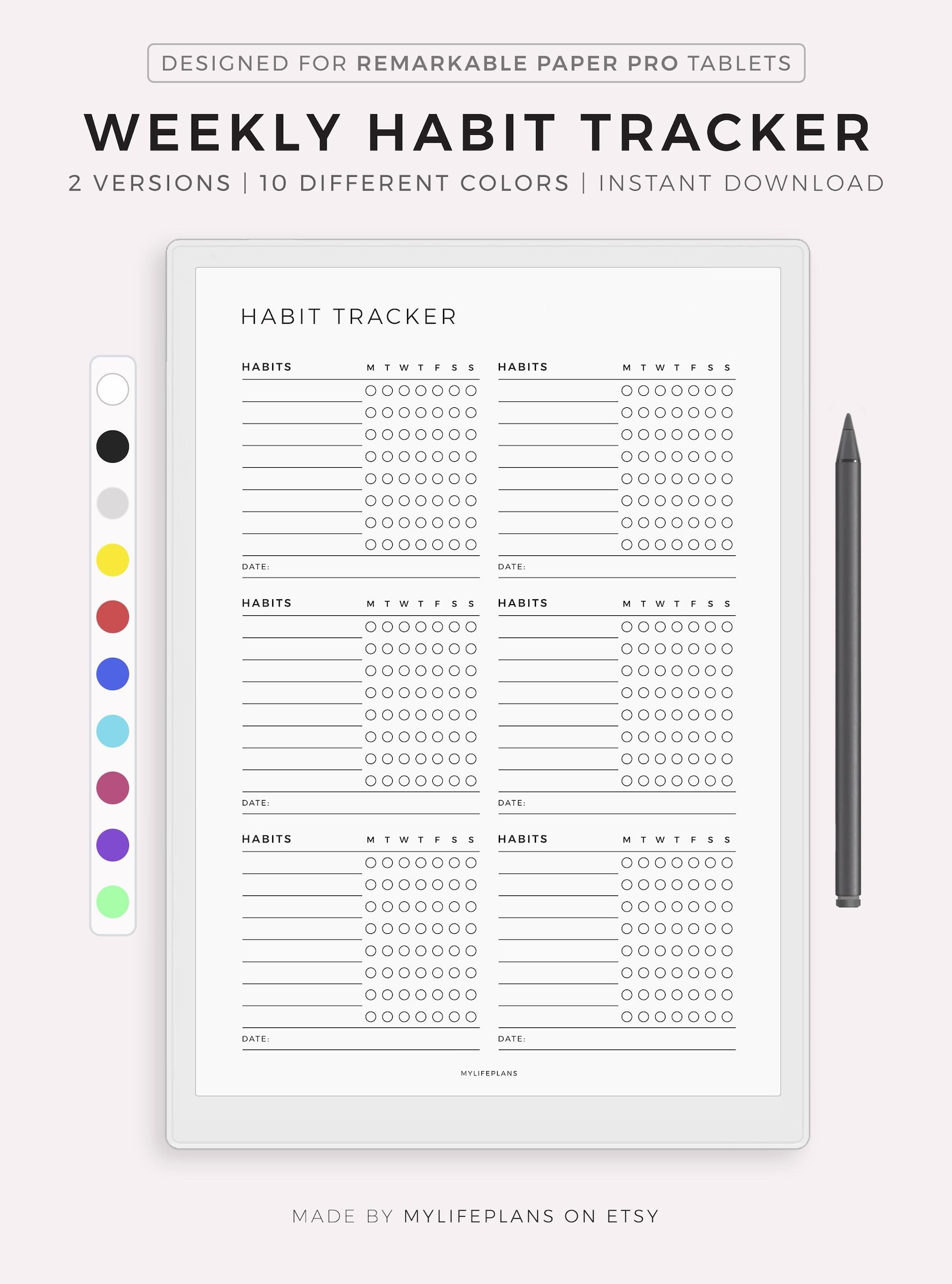 Pro Tracker Worksheet Weekly Habit Tracker for Remarkable Paper Pro, Instant Download - Etsy