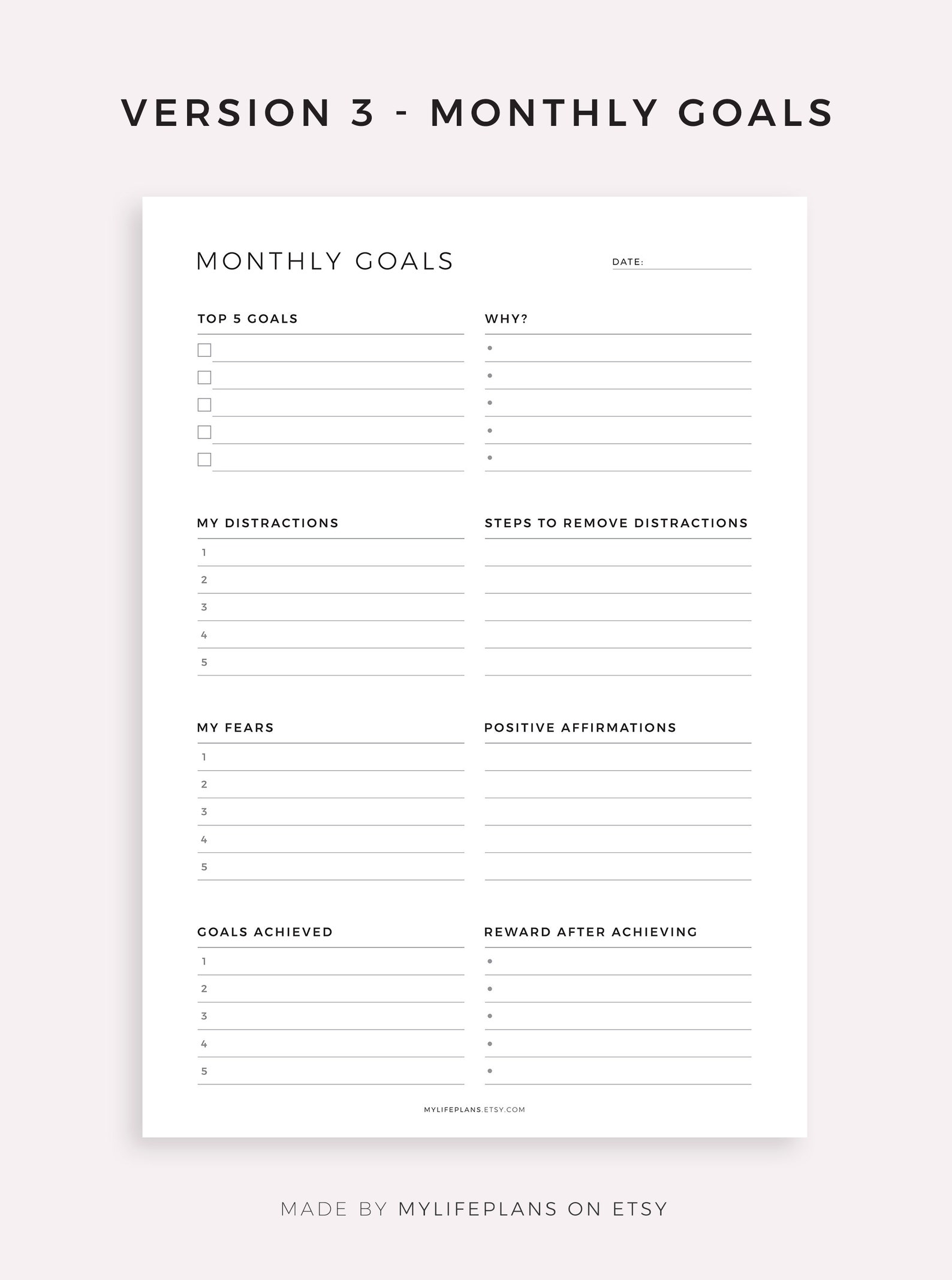 Goal Planner Printable &amp; Fillable PDF Yearly Goals - Etsy