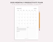 2026 Monthly Planner, Monthly Schedule, Monthly Organizer, Month at a Glance, Printable & Fillable, A4/A5/Letter/Half