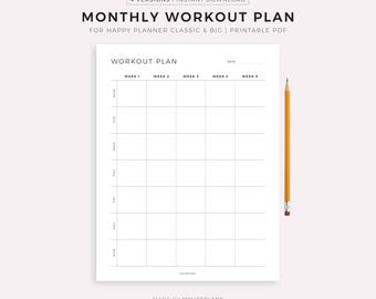 Monthly Workout Planner for Happy Planner Classic and Big, Printable PDF, Instant Download