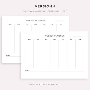 Weekly Planner Printable Landscape, Minimalist Weekly Schedule, Week at ...