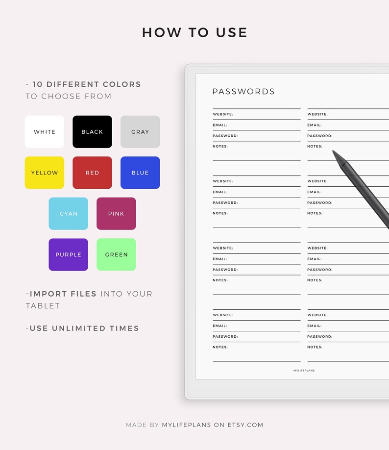Password Tracker for Remarkable Paper Pro, Instant Download - Etsy