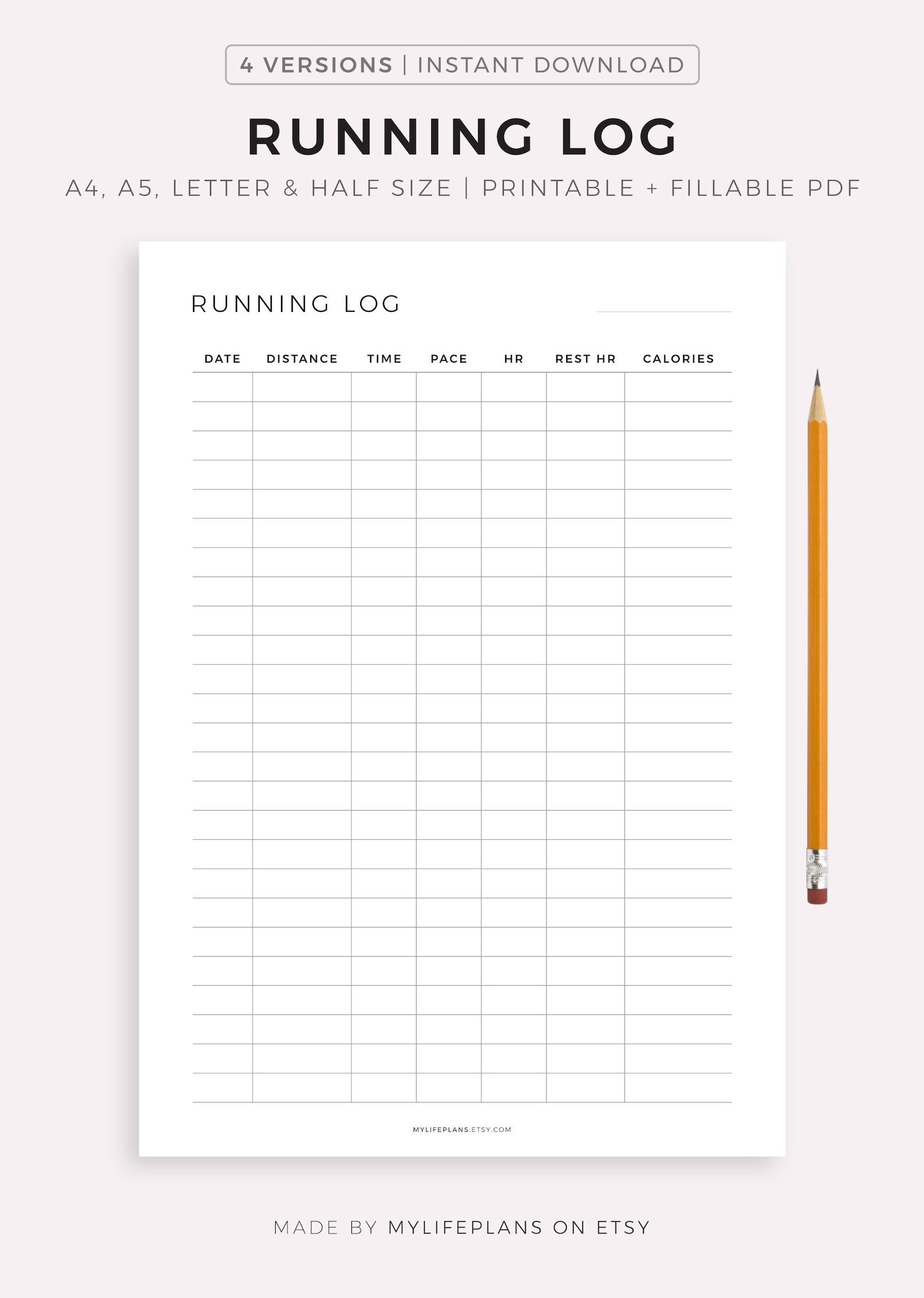 Printable Running Log Template, Running Tracker, Cardio Training Log Printable Running Log Template, Running Tracker, Cardio Training Log