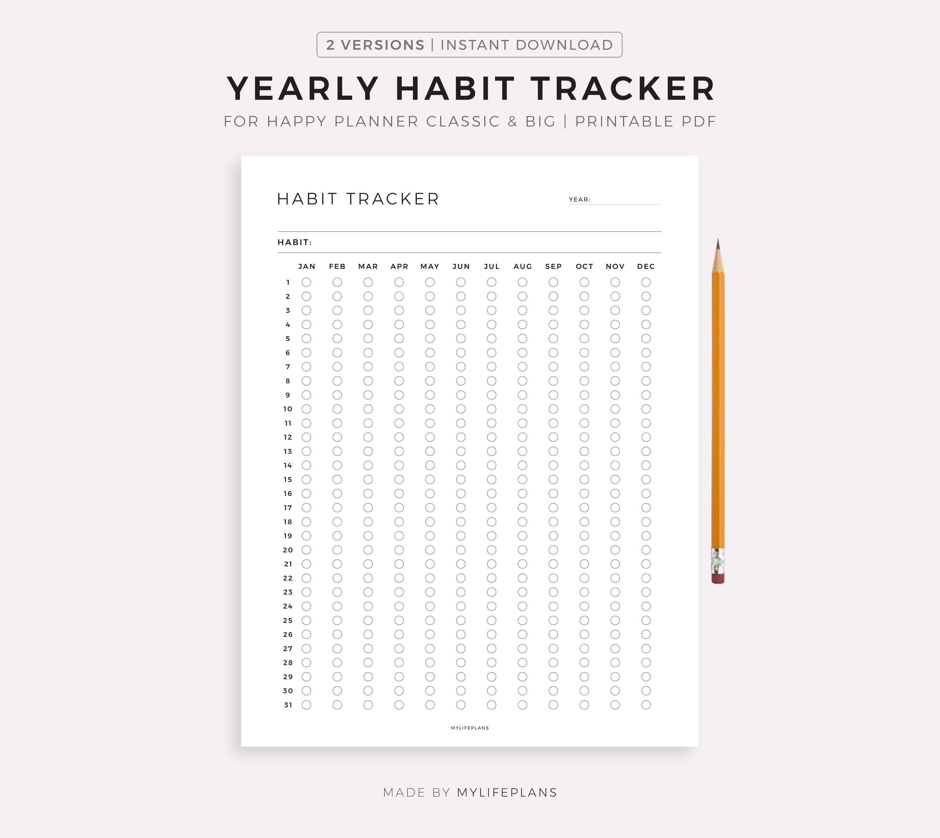Yearly Habit Tracker, Printable Template for Happy Planner Classic ...