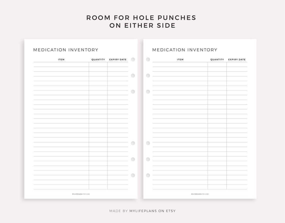 Medication Inventory Printable Template, A4/a5/letter/half Size ...