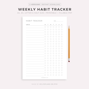 Wöchentlicher Habit Tracker Printable, Habit Tracker Vorlage, Routine Tracker, 7 Tage Habit Challenge, A4/A5/Letter/Half, Sofort Download