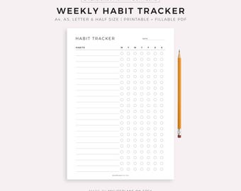 Weekly Habit Tracker Printable, Habit Tracker Template, Routine Tracker, 7 Day Habit Challenge, A4/A5/Letter/Half, Instant Download