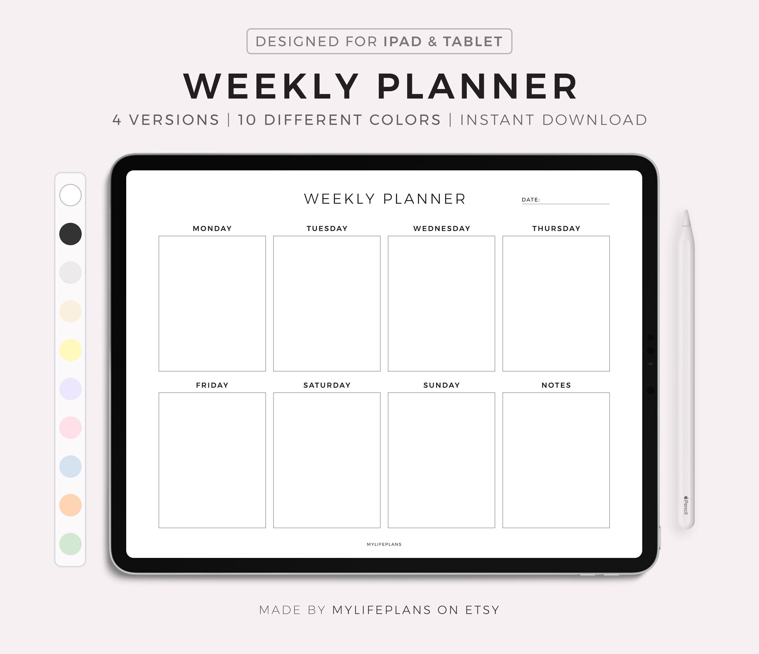 Digital Weekly Planner Landscape, Compatible With Goodnotes, Notability ...