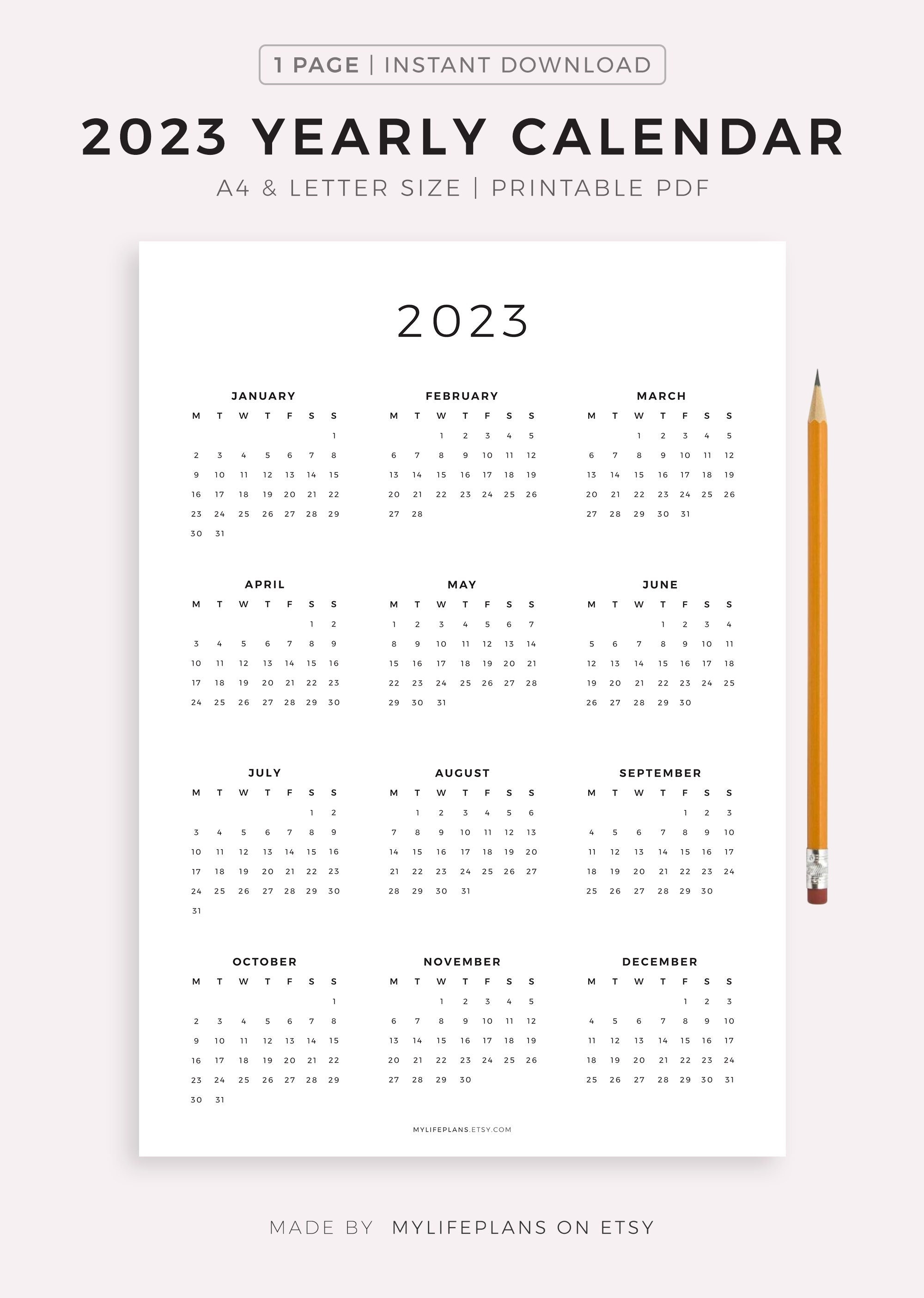 2023 Year Calendar Printable Yearly Wall Calendar Desk - Etsy Australia