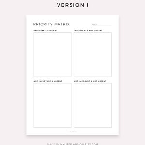 Digital Priority Matrix Planner, Decision Matrix, Eisenhower Matrix, My ...