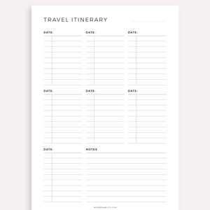 Simple Travel Itinerary Printable, Travel Planner Template, Vacation ...