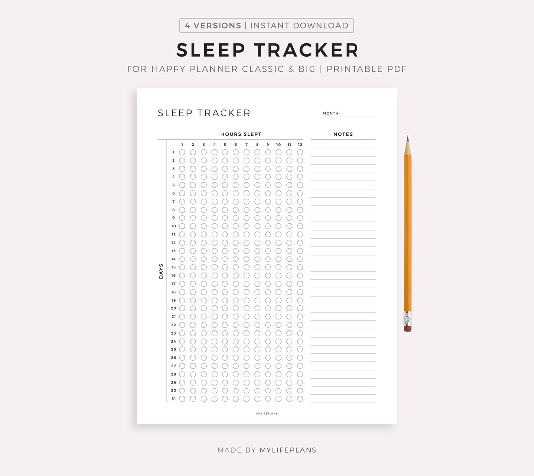Sleep Tracker Printable for Happy Planner Classic & Big, Instant ...