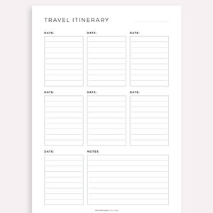 Simple Travel Itinerary Printable, Travel Planner Template, Vacation ...