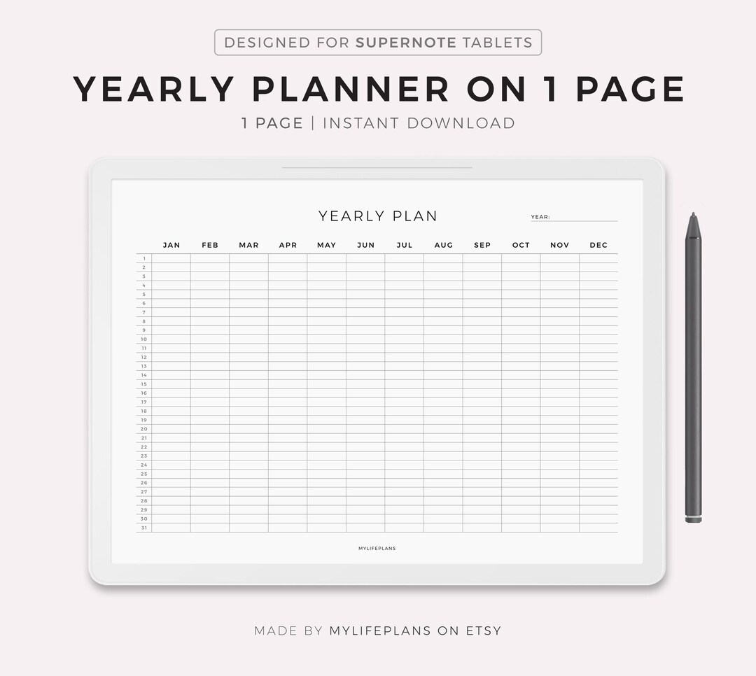 Yearly Planner on 1 Page, Landscape, Year at a Glance, Calendar ...